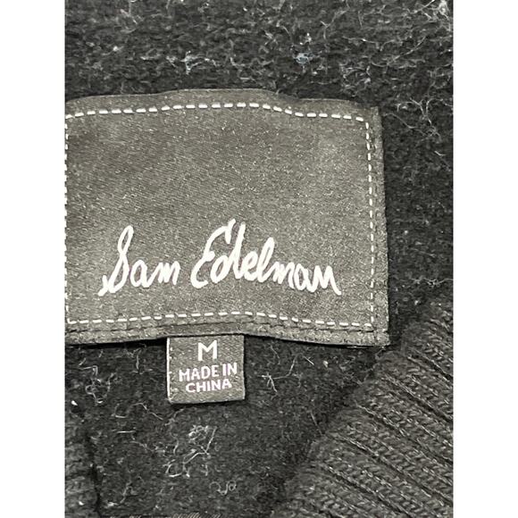 Sam Edelman Long Black Bomber Jacket Womens Size M Wool Blend Gold Accents Indie - Picture 5 of 9